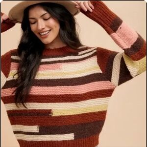 Cozy Patterned Women's Sweater in Brown, Pink, and Cream